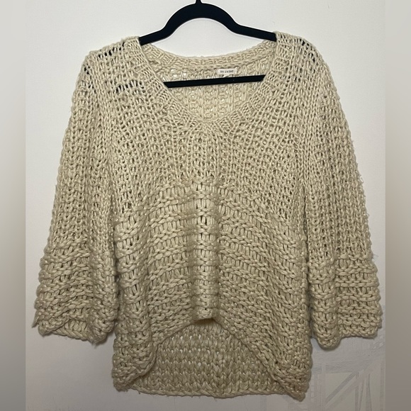 CHUNKY BOHO LOOSE KNIT CROCHET CREAM SWEATER SIZE M - Picture 1 of 6